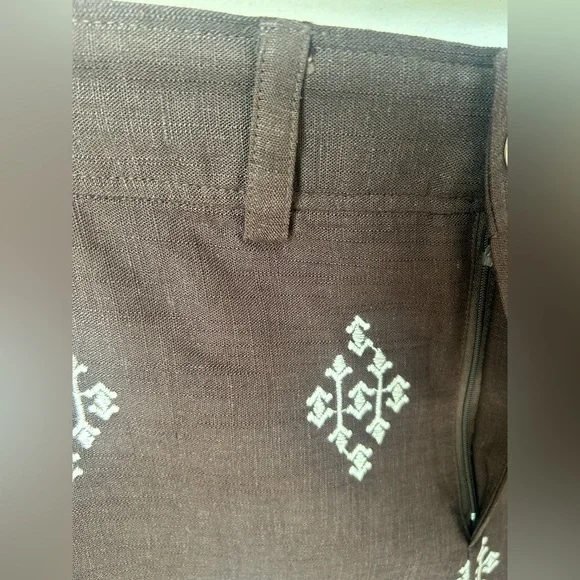 Brown Embroidered matching top and wide leg pant set Tops